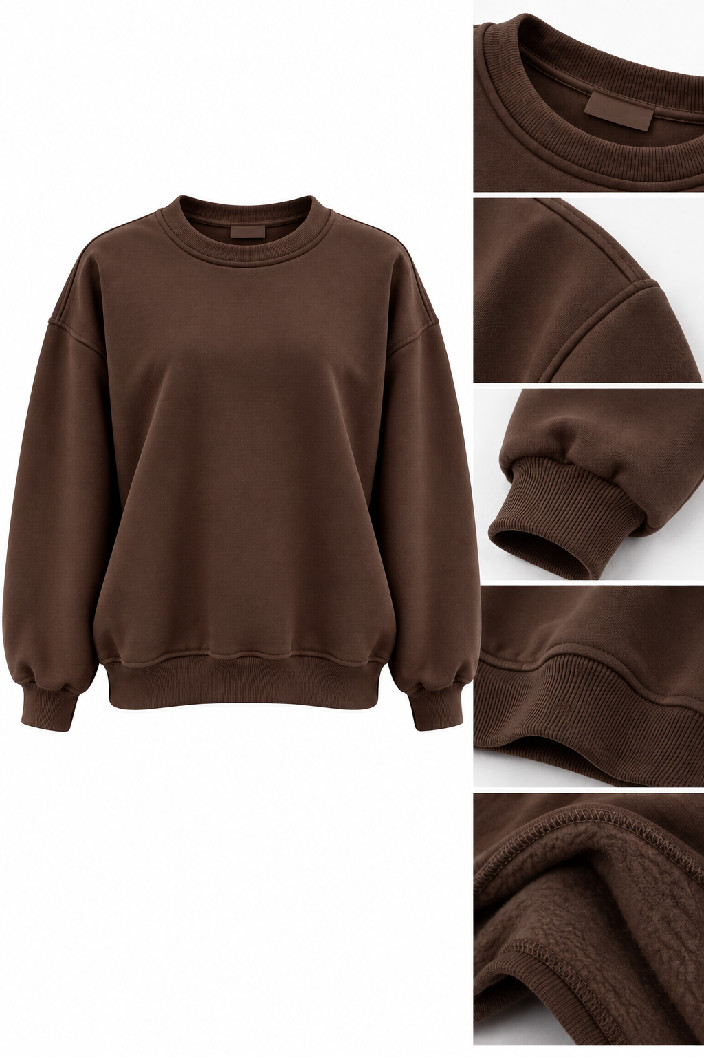 Acı Kahve 3 İplik Şardonlu Bisiklet Yaka Kadın Sweatshirt
