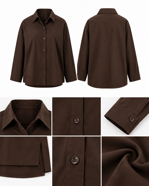 Acı Kahve Poplin Kumaş Oversize Kadın Gömlek