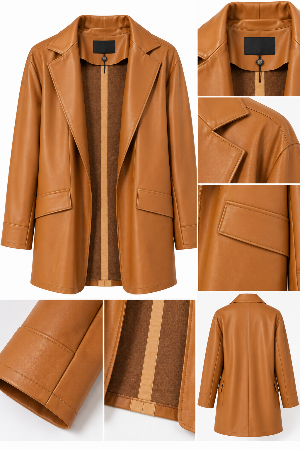 Taba Deri Uzun Blazer Ceket