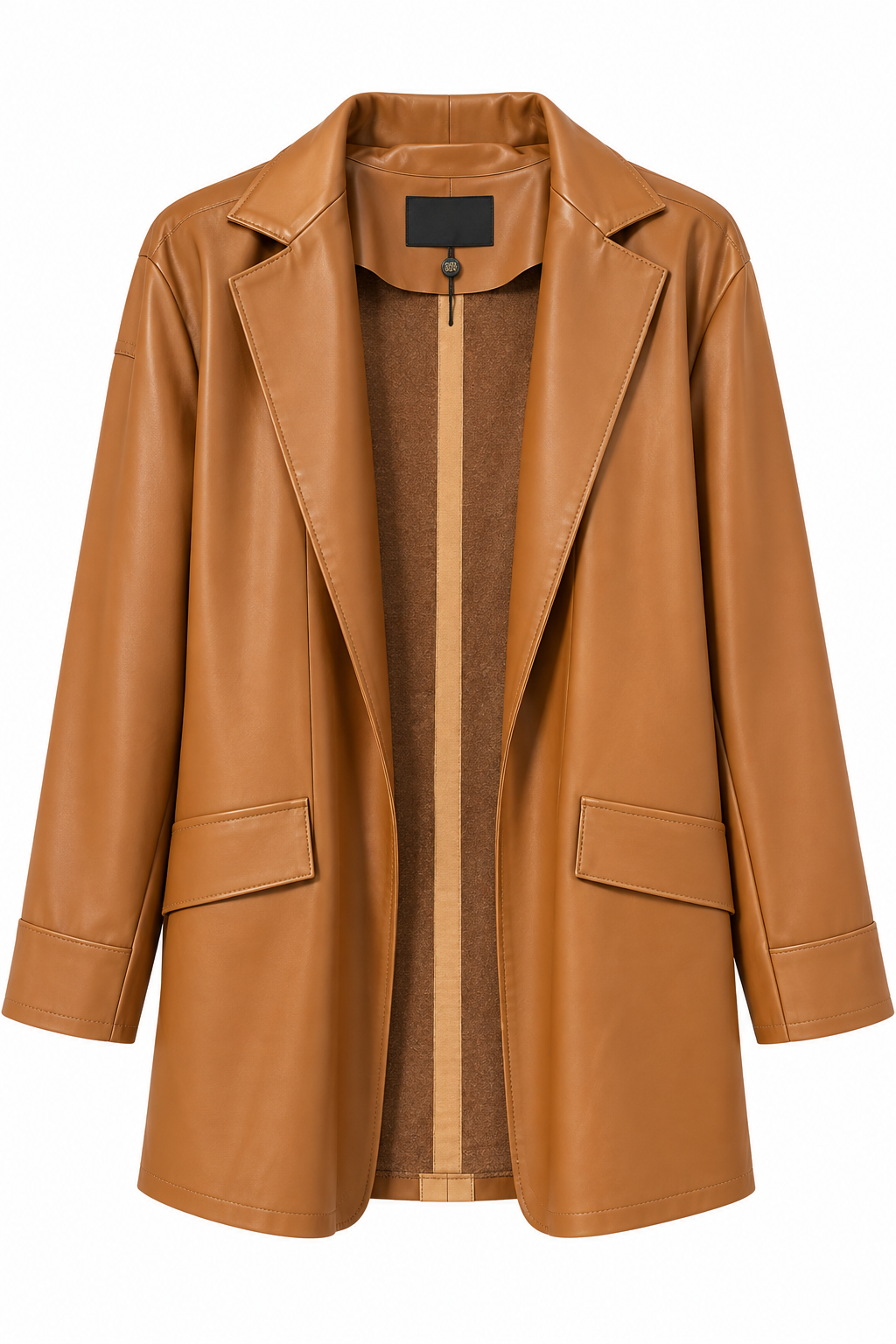 Taba Deri Uzun Blazer Ceket