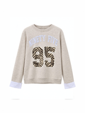 Bej Zebra Desenli 95 Baskılı Kadın Sweatshirt