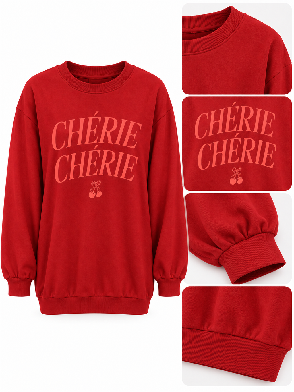 Kırmızı Chérie Baskılı Uzun Sweatshirt
