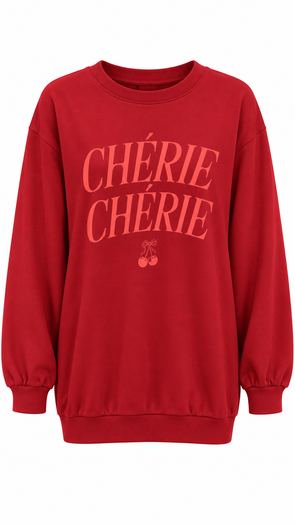 Kırmızı Chérie Baskılı Uzun Sweatshirt