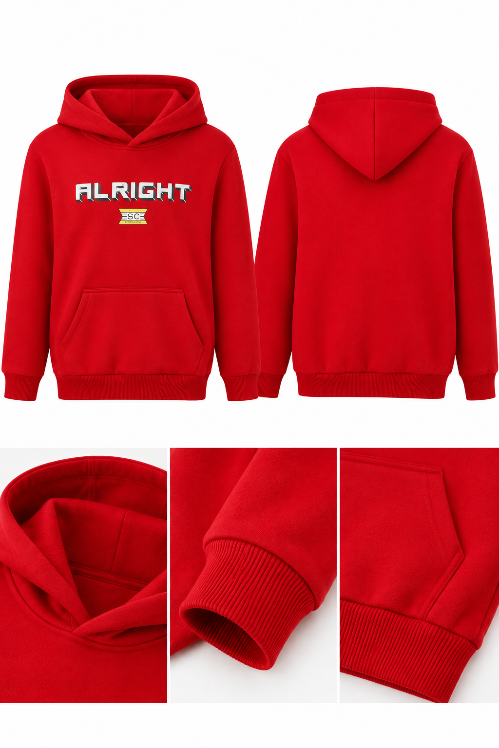 Çocuk Kırmızı Alright Baskılı Kapüşonlu Sweatshirt