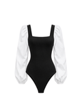Kolları Poplin Detaylı Örme Kadın Bodysuit