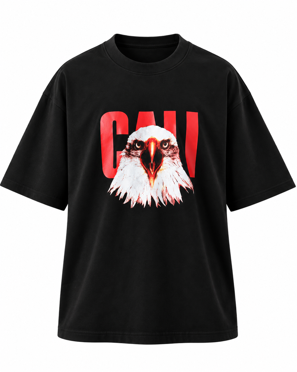Yüksek Gramajlı Siyah Kartal Baskı Detaylı Extra Oversize Unisex T-Shirt