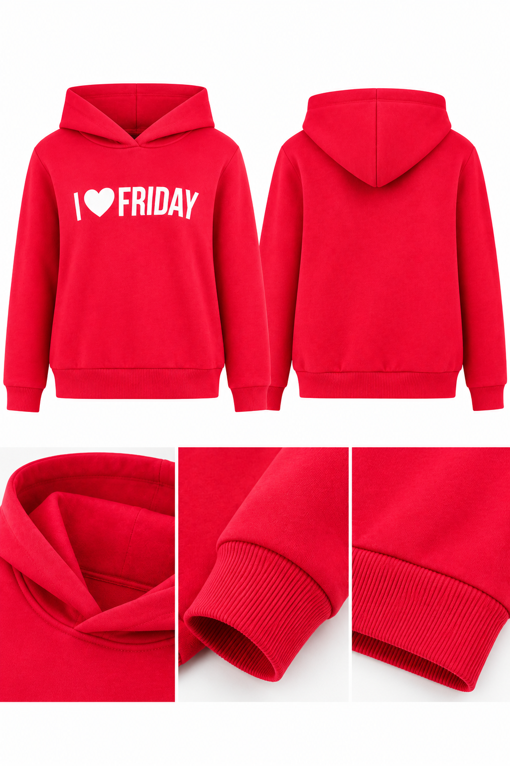 Kız Çocuk I Love Friday Baskılı Kapüşonlu Sweatshirt