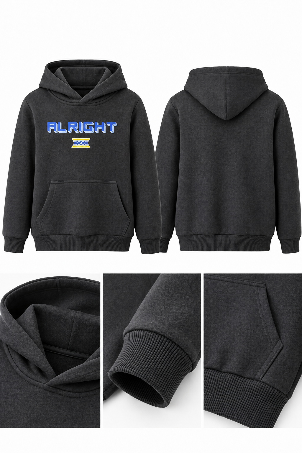 Çocuk Antrasit Alright Baskılı Kapüşonlu Sweatshirt