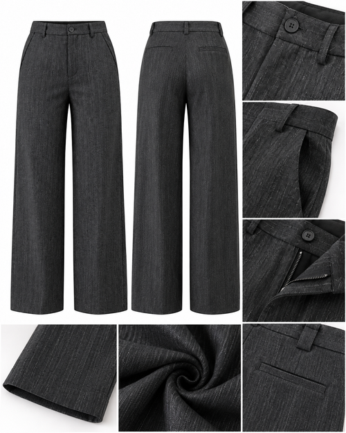 Anthracite Patterned Palazzo Fabric Trousers