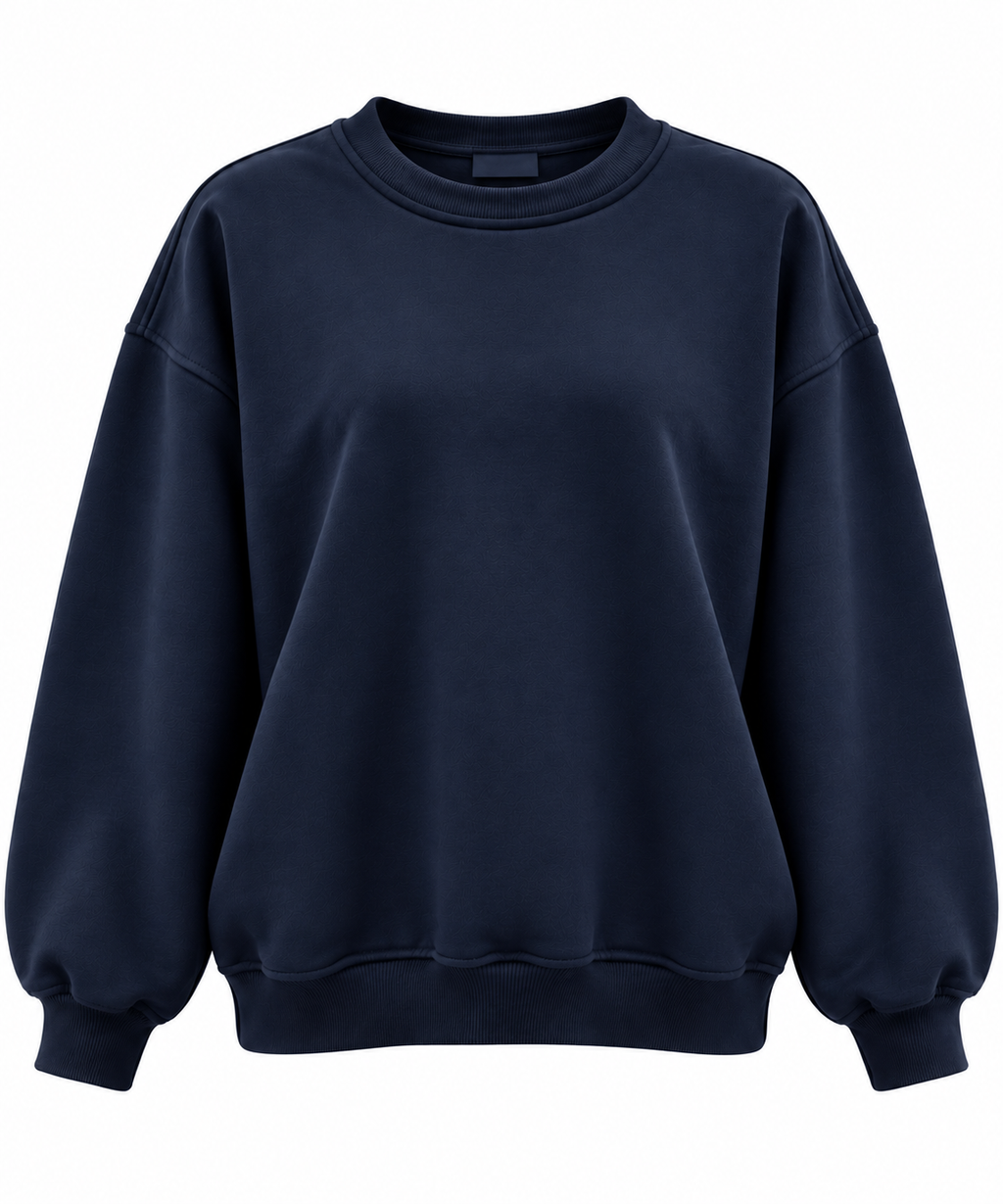 Lacivert 3 İplik Şardonlu Bisiklet Yaka Kadın Sweatshirt