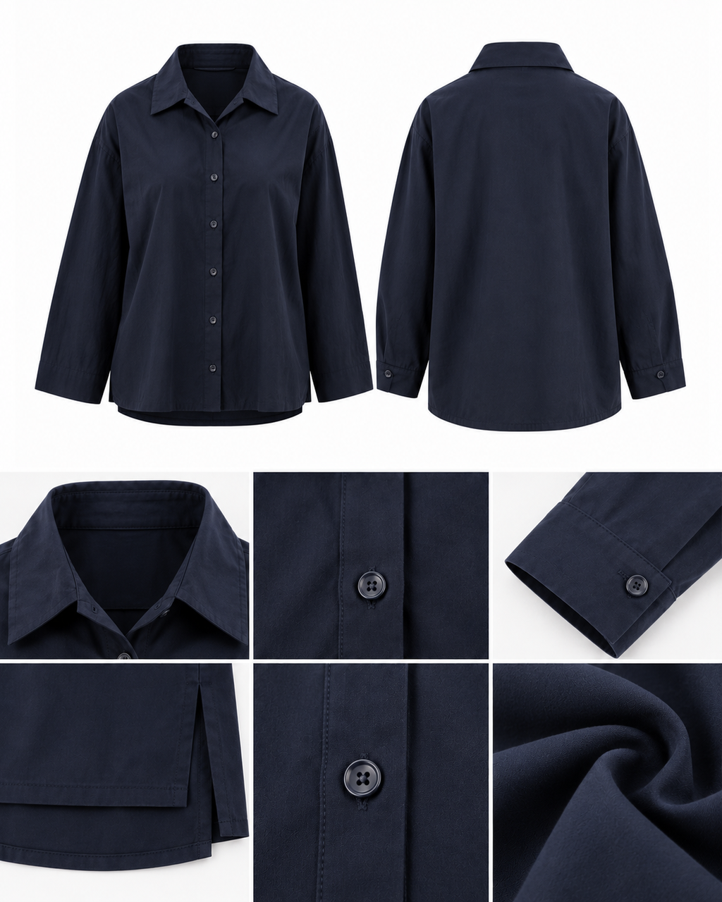 Lacivert Poplin Kumaş Oversize Kadın Gömlek