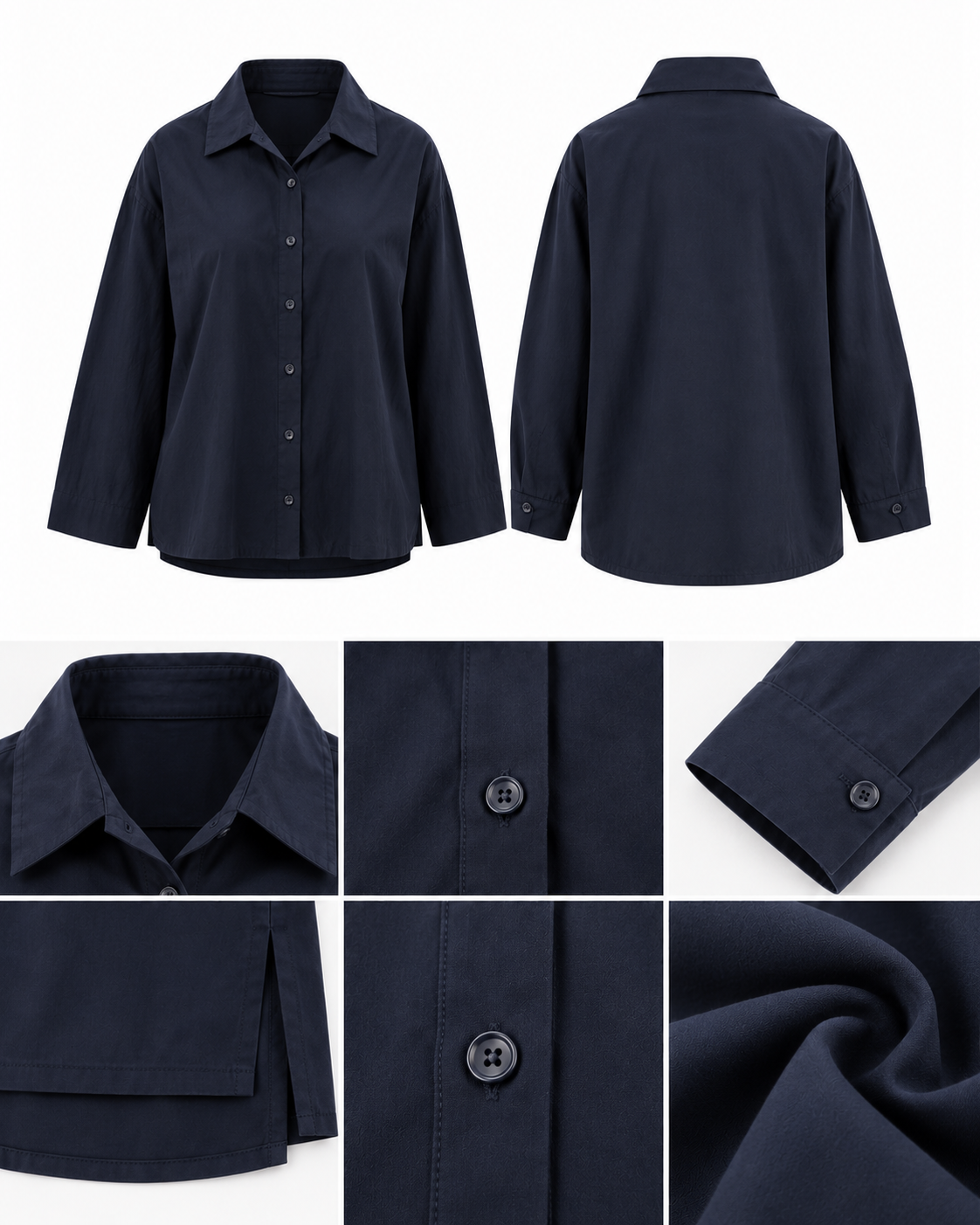 Lacivert Poplin Kumaş Oversize Kadın Gömlek