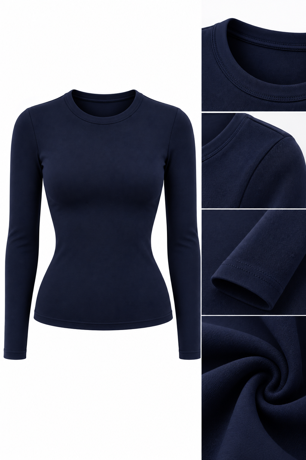 Navy Finger-Loop Crew Neck Women's Bodysuit
