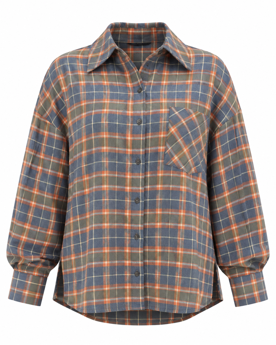 Orange Women's Shirt with Plaid Detail