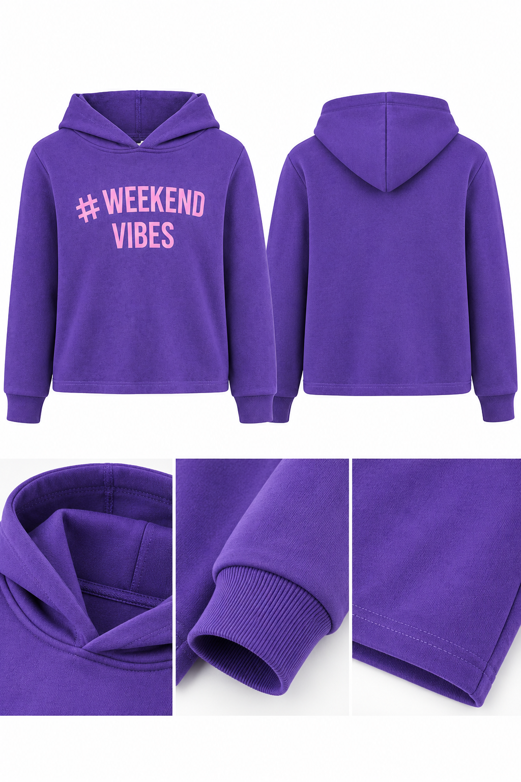 Kız Çocuk Weekend Vibes Baskılı Mor Kapüşonlu Sweatshirt