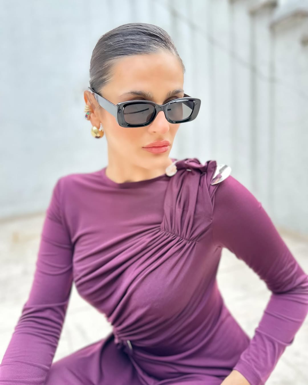 Bordo Modal Kumaş Broş Detaylı Kadın Elbise