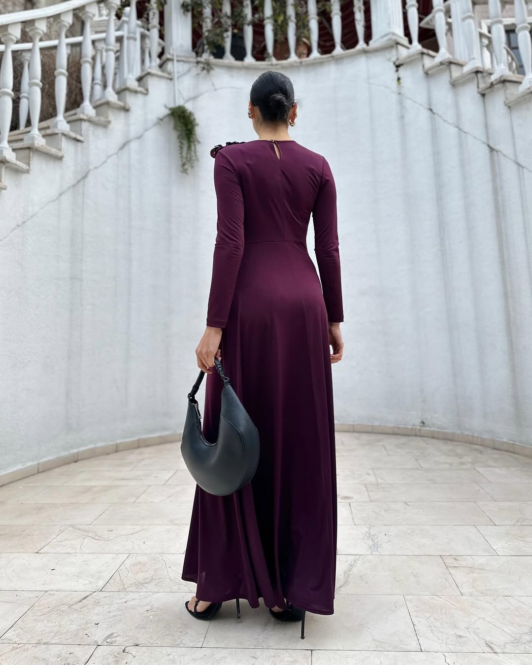 Bordo Modal Kumaş Broş Detaylı Kadın Elbise