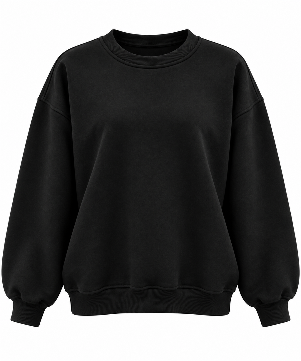 Siyah 3 İplik Şardonlu Bisiklet Yaka Kadın Sweatshirt