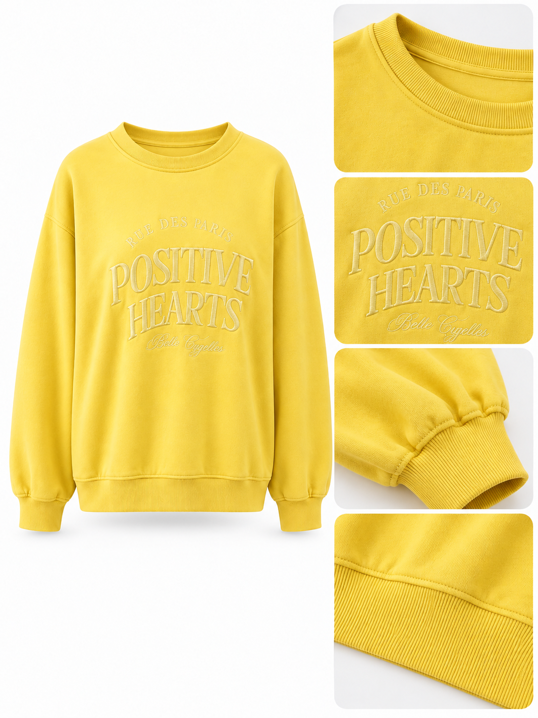 Sarı Positive Hearts Nakış Detaylı Sweatshirt