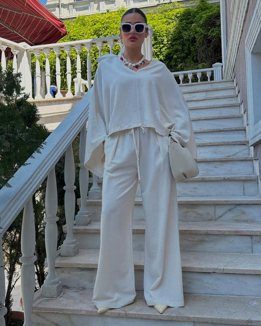 #krem #keten #takım #panço #kadınmoda #minimalstil #şıkkombin #trend #yazlıkstil #fashion