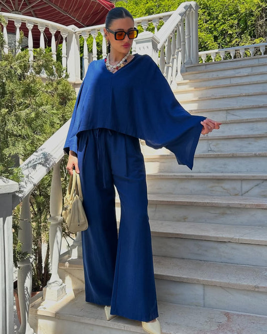 #lacivert #keten #takım #panço #kadınmoda #şıkkombin #trend #stil #yazlıkstil #fashion
