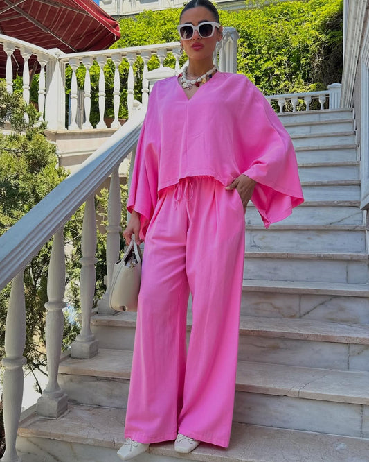 #pembe #keten #takım #panço #kadınmoda #yazlıkstil #şıkkombin #trend #stil #fashion