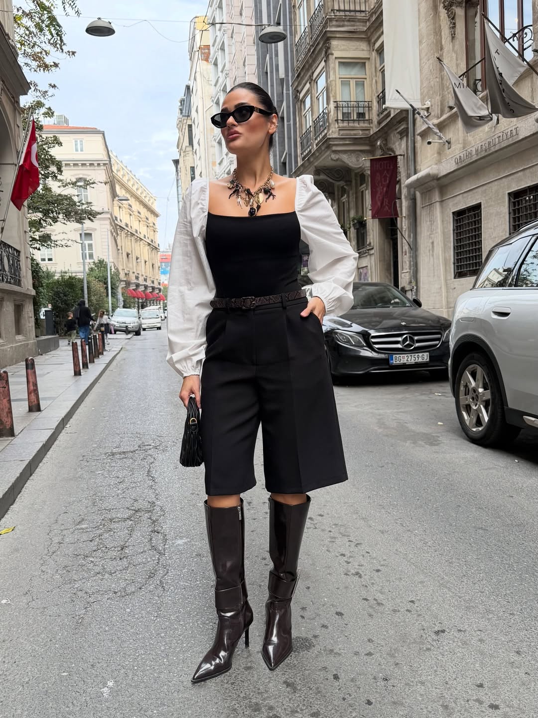 Kolları Poplin Detaylı Örme Kadın Bodysuit