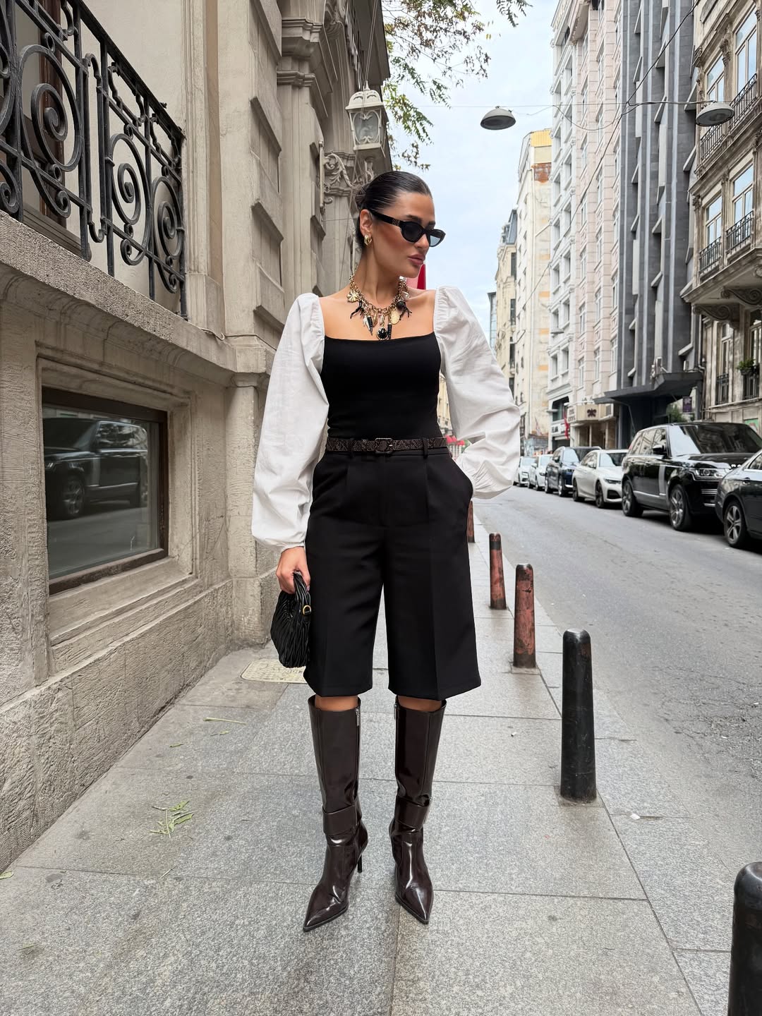 Kolları Poplin Detaylı Örme Kadın Bodysuit