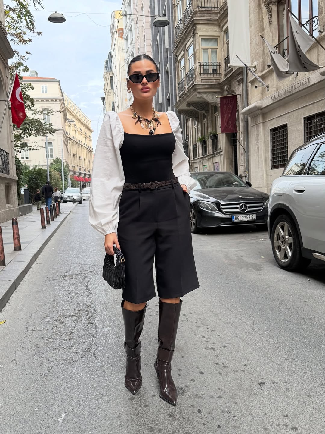Kolları Poplin Detaylı Örme Kadın Bodysuit