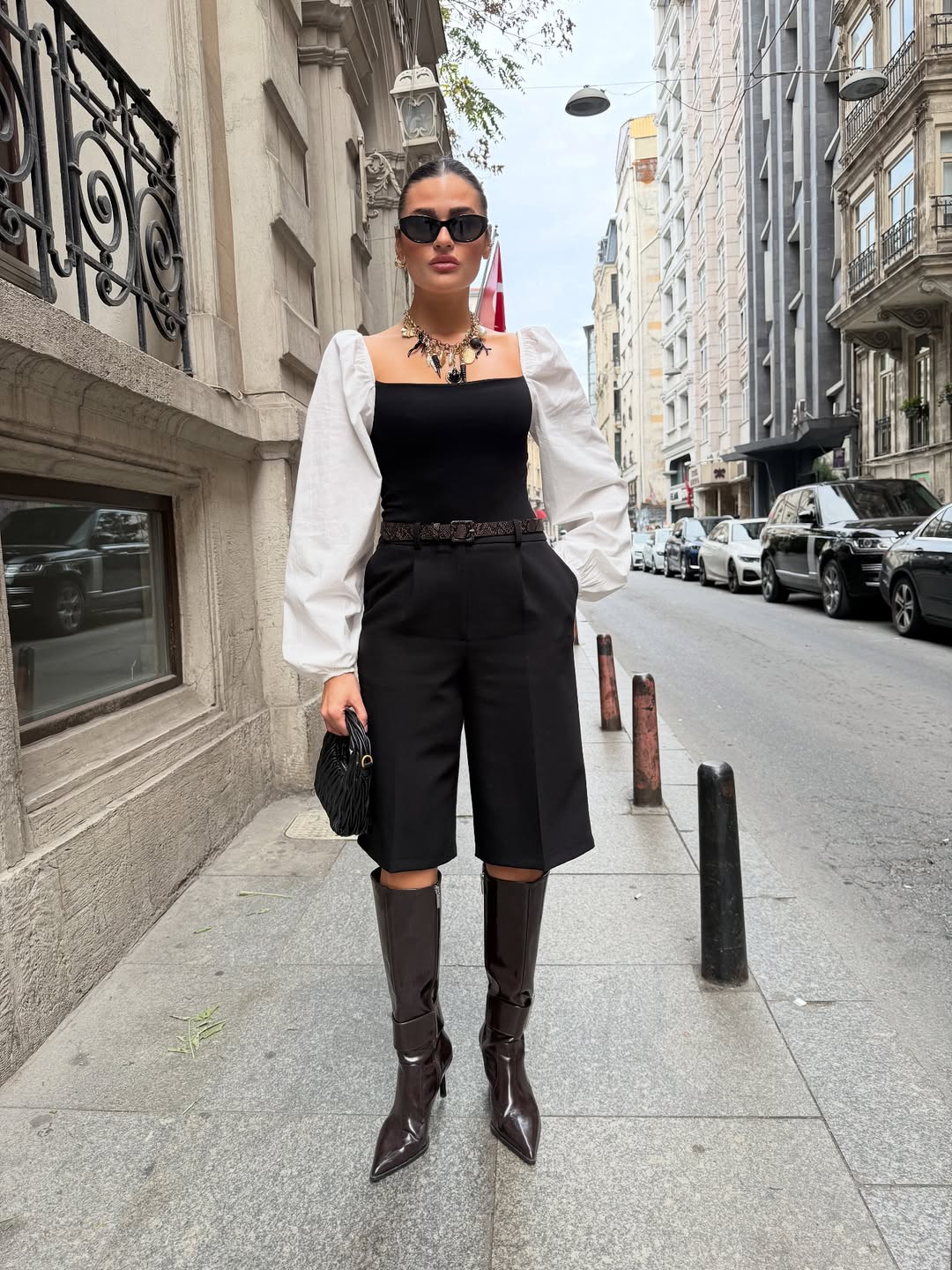 Kolları Poplin Detaylı Örme Kadın Bodysuit