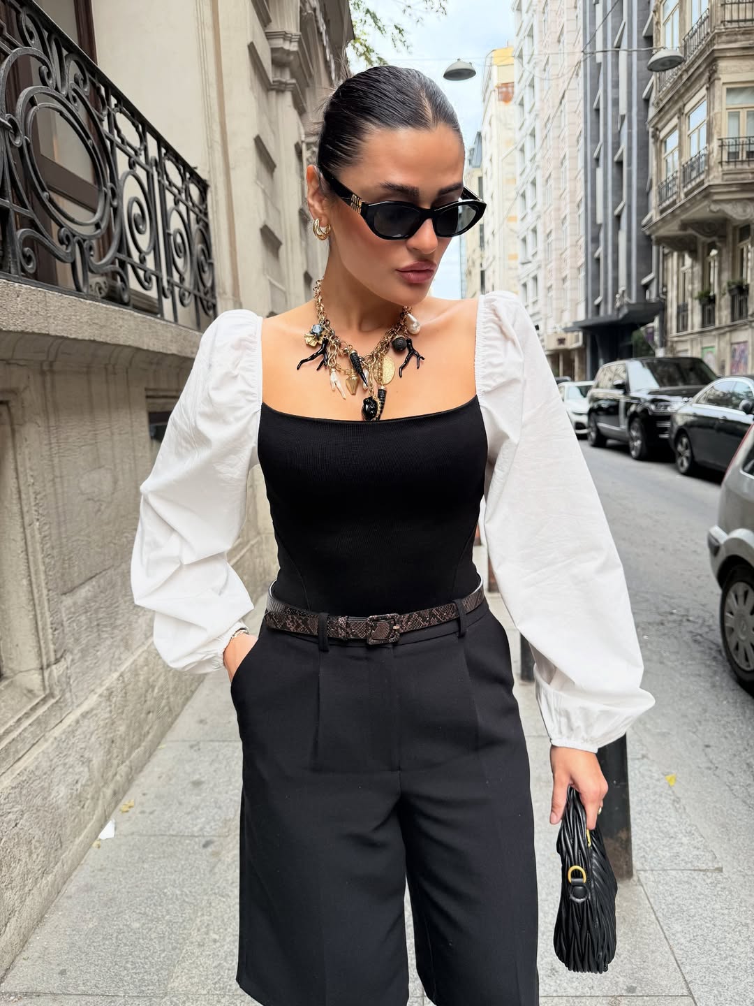 Kolları Poplin Detaylı Örme Kadın Bodysuit