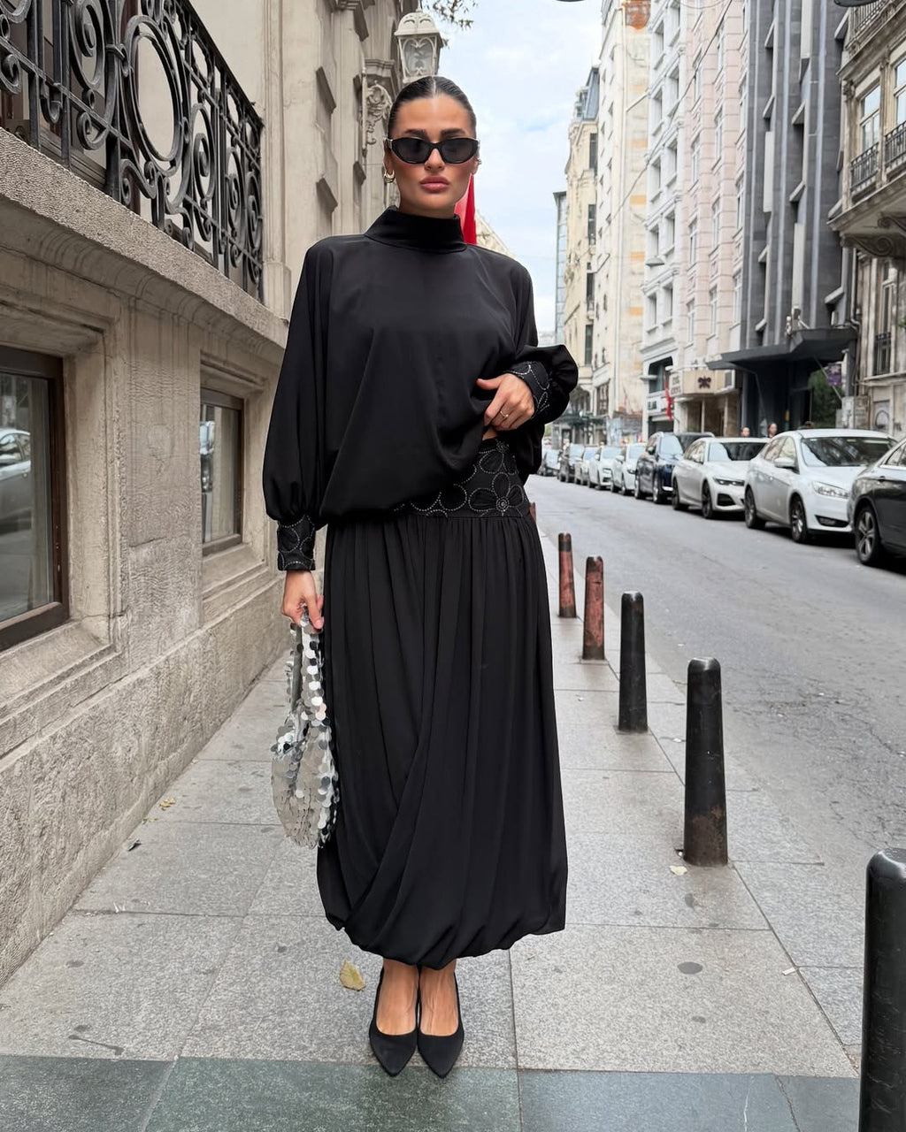 #siyah #takım #şifon #etekli #kadınmoda #şıkkombin #gecestili #trend #stil #zarif #fashion