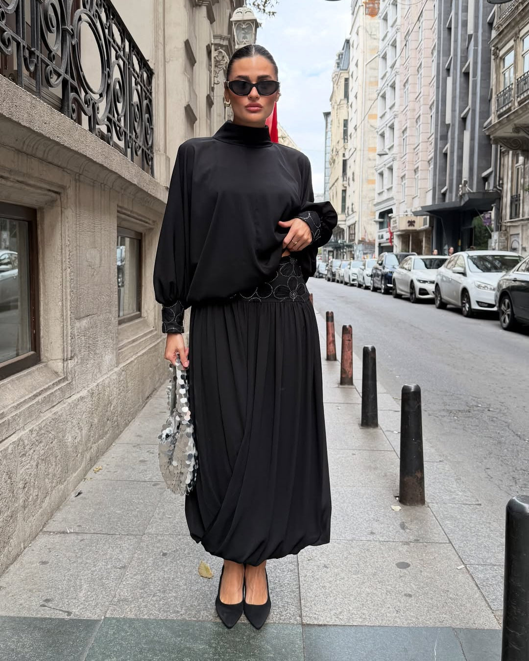 #siyah #takım #şifon #etekli #kadınmoda #şıkkombin #gecestili #trend #stil #zarif #fashion
