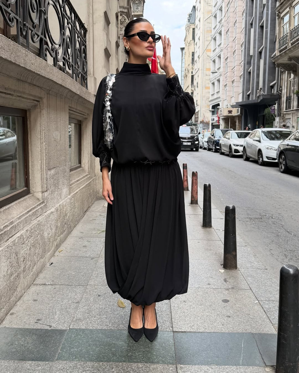 #siyah #takım #şifon #etekli #kadınmoda #şıkkombin #gecestili #trend #stil #zarif #fashion