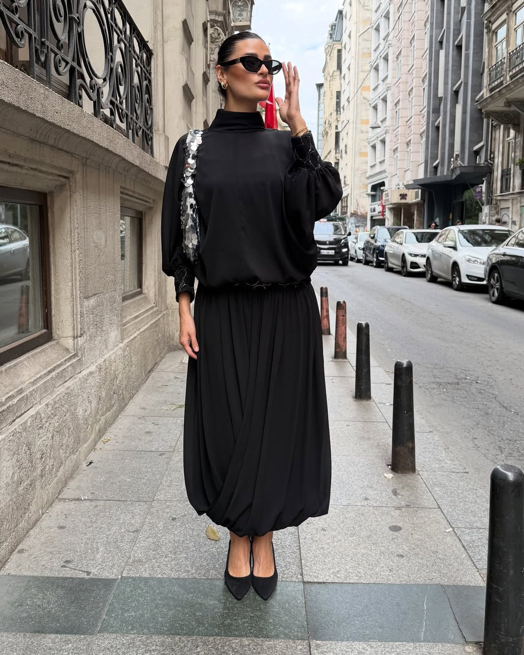#siyah #takım #şifon #etekli #kadınmoda #şıkkombin #gecestili #trend #stil #zarif #fashion