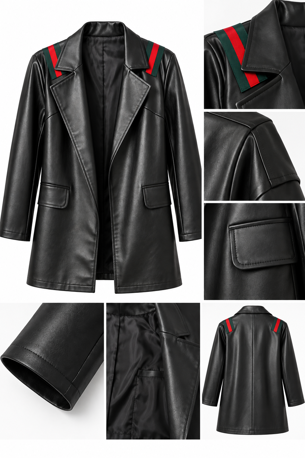 Siyah Şerit Detaylı Kadın Deri Blazer Ceket