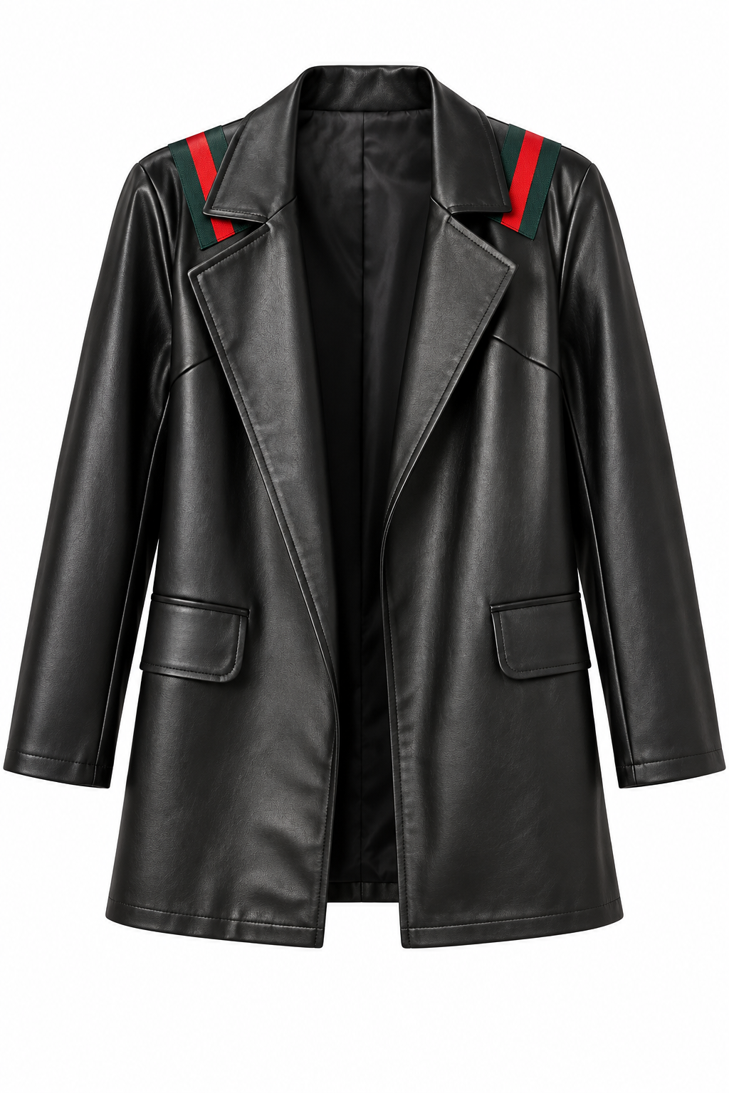 Siyah Şerit Detaylı Kadın Deri Blazer Ceket