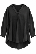 Siyah V Yaka Asimetrik Kesim Oversize Kadın Bluz