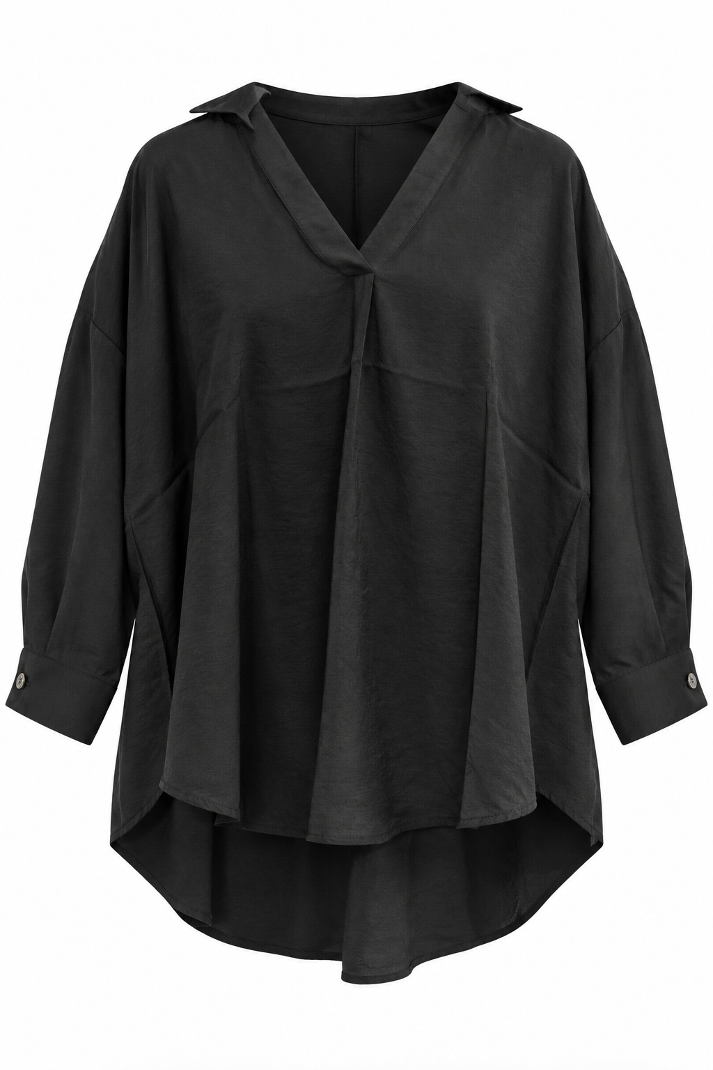 Siyah V Yaka Asimetrik Kesim Oversize Kadın Bluz