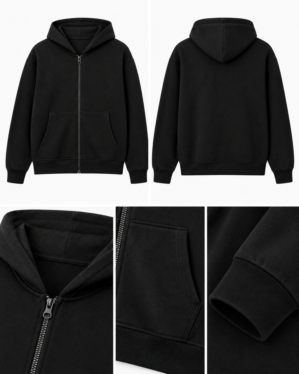 Çocuk Siyah Kapüşonlu Fermuarlı Sweatshirt