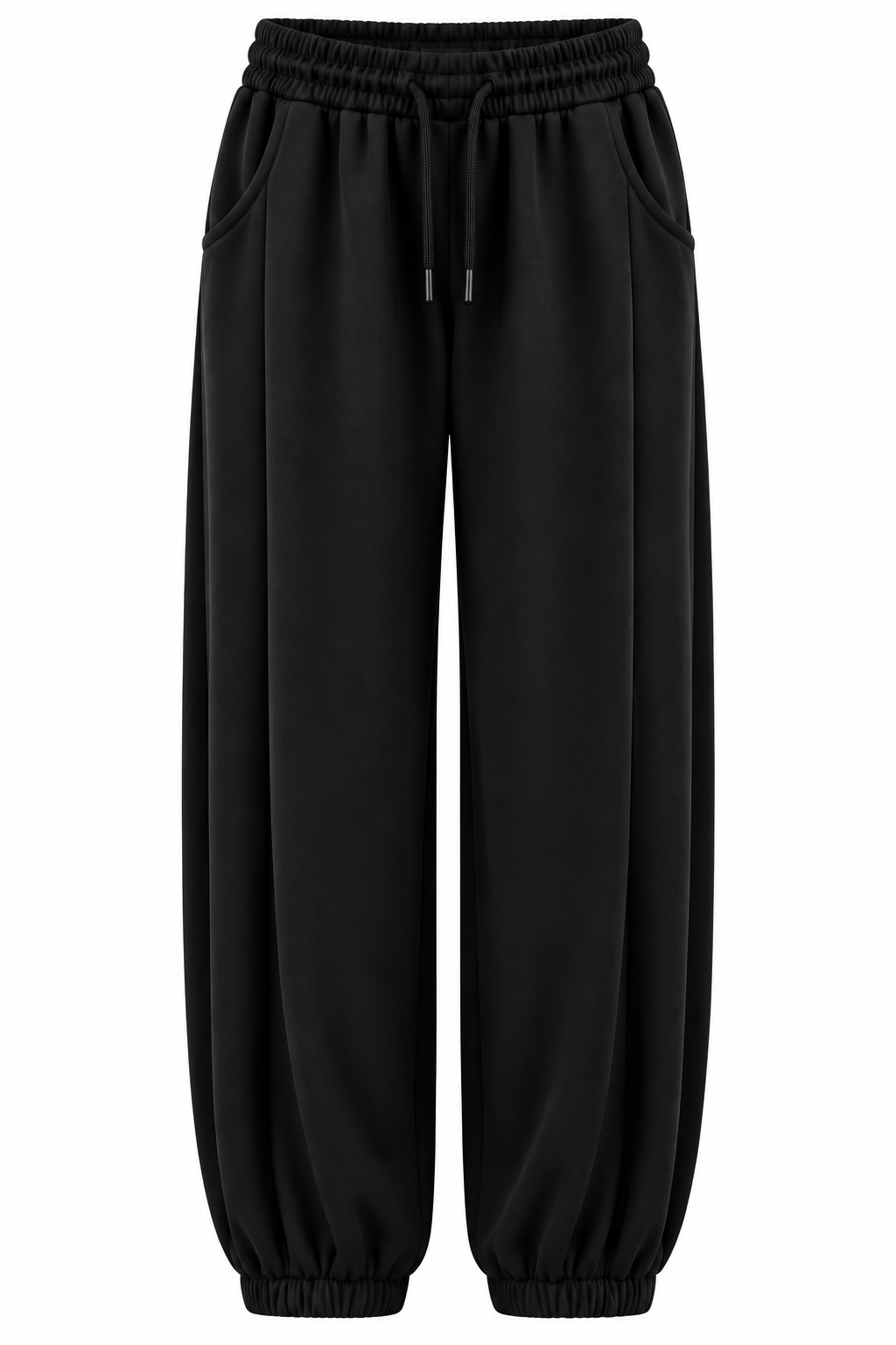 Black Modal Fabric Joggers with Elastic Cuffs
