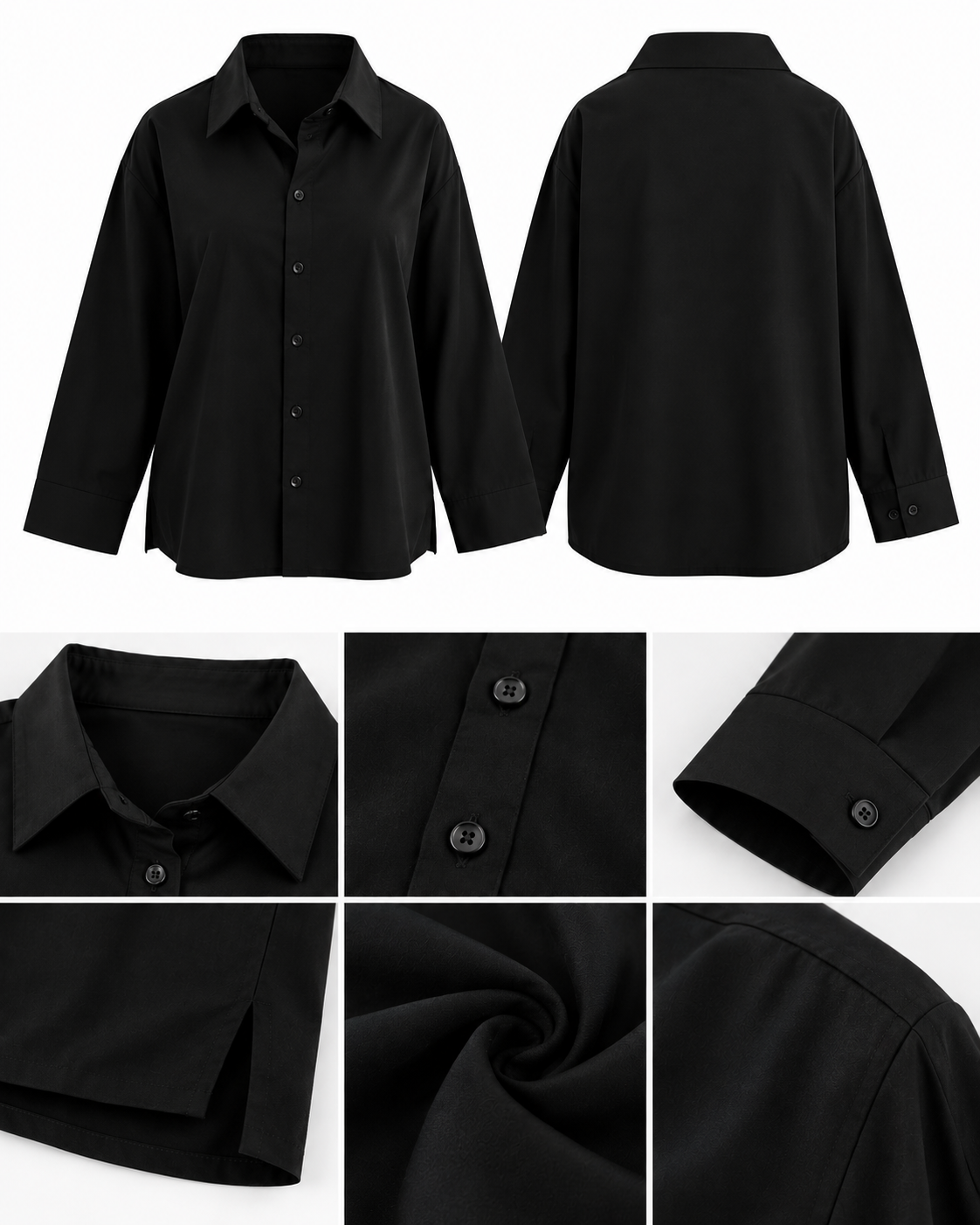 Black Poplin Fabric Oversize Women's Shirt