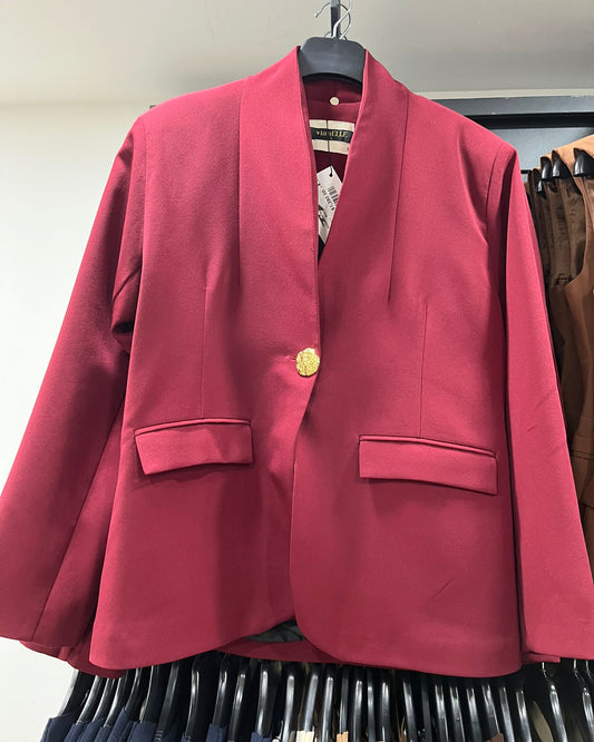 Düğme Detaylı Bordo Blazer Ceket