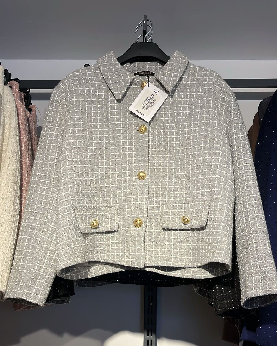Gray Tweed Short Blazer Jacket
