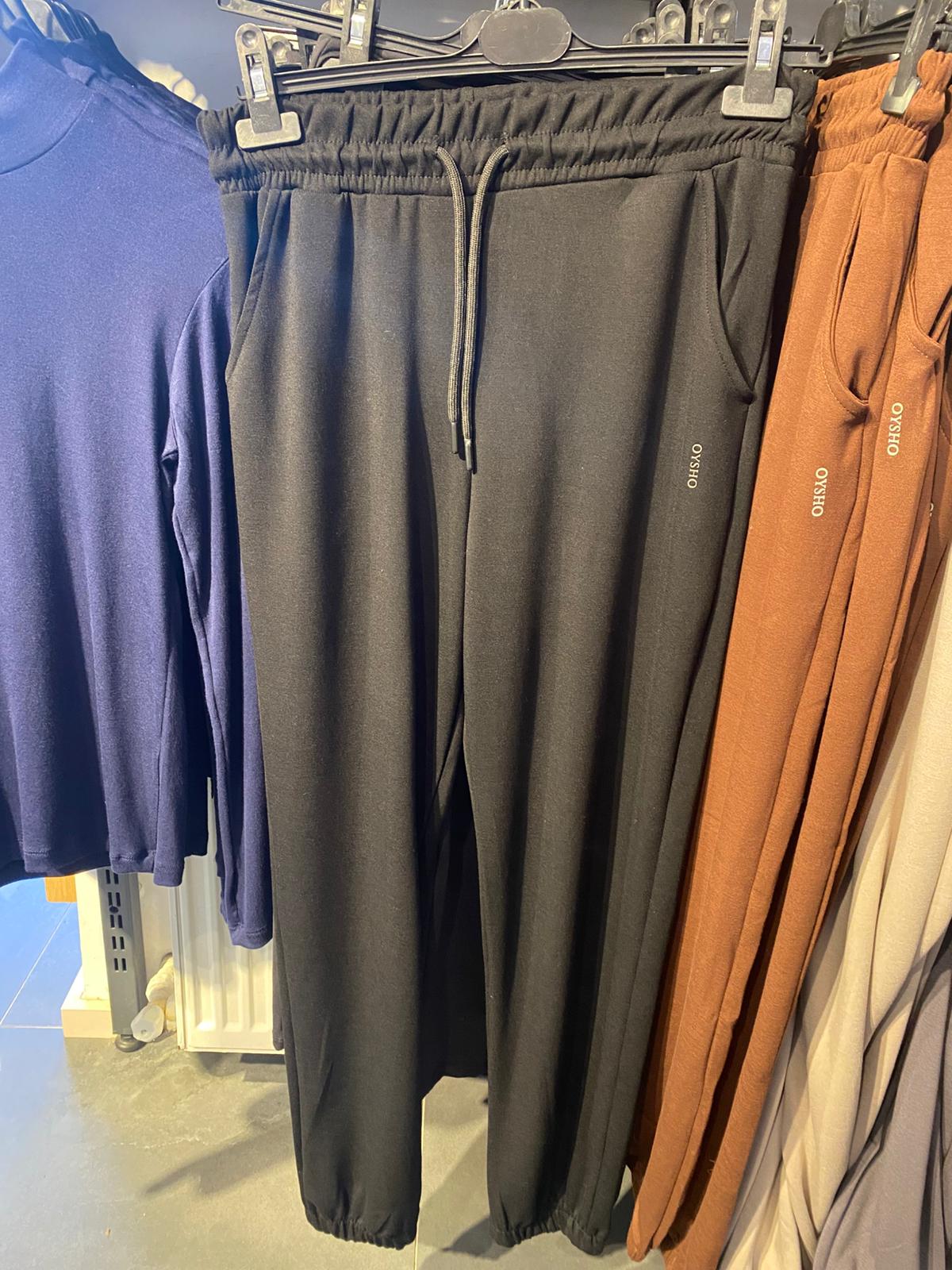 Black Modal Fabric Joggers with Elastic Cuffs