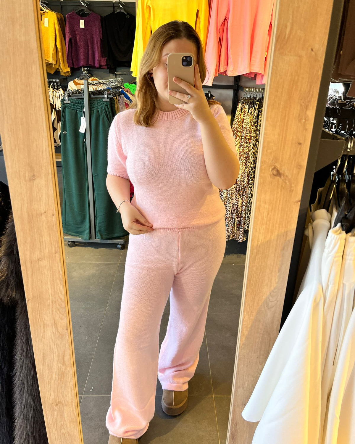 Pembe Renk Kısa Kol Kadın İkili Triko Takım