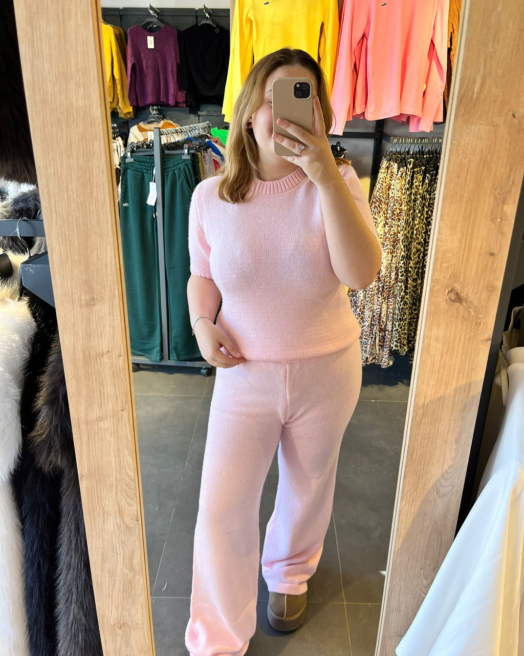 Pembe Renk Kısa Kol Kadın İkili Triko Takım