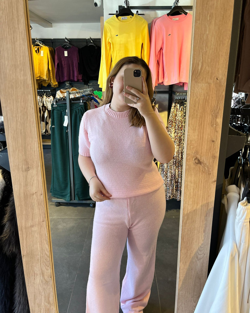Pembe Renk Kısa Kol Kadın İkili Triko Takım