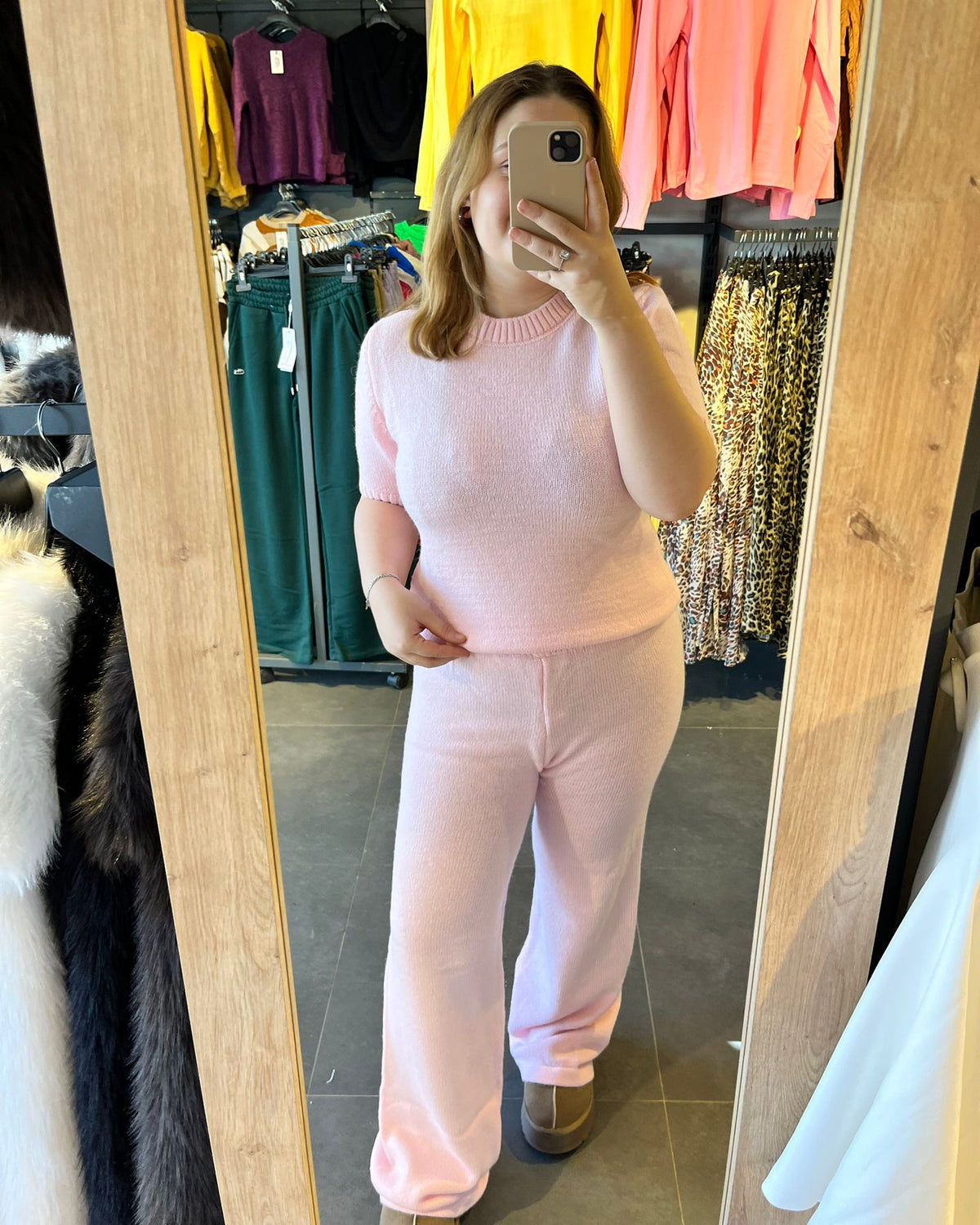Pembe Renk Kısa Kol Kadın İkili Triko Takım