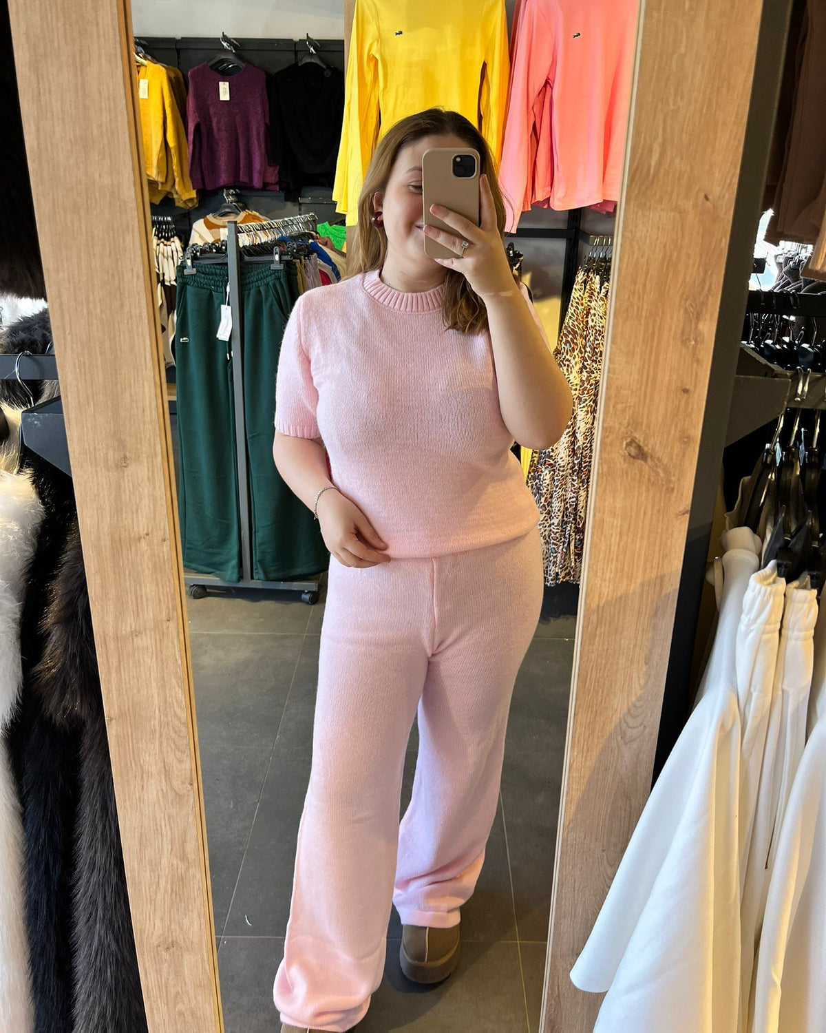 Pembe Renk Kısa Kol Kadın İkili Triko Takım